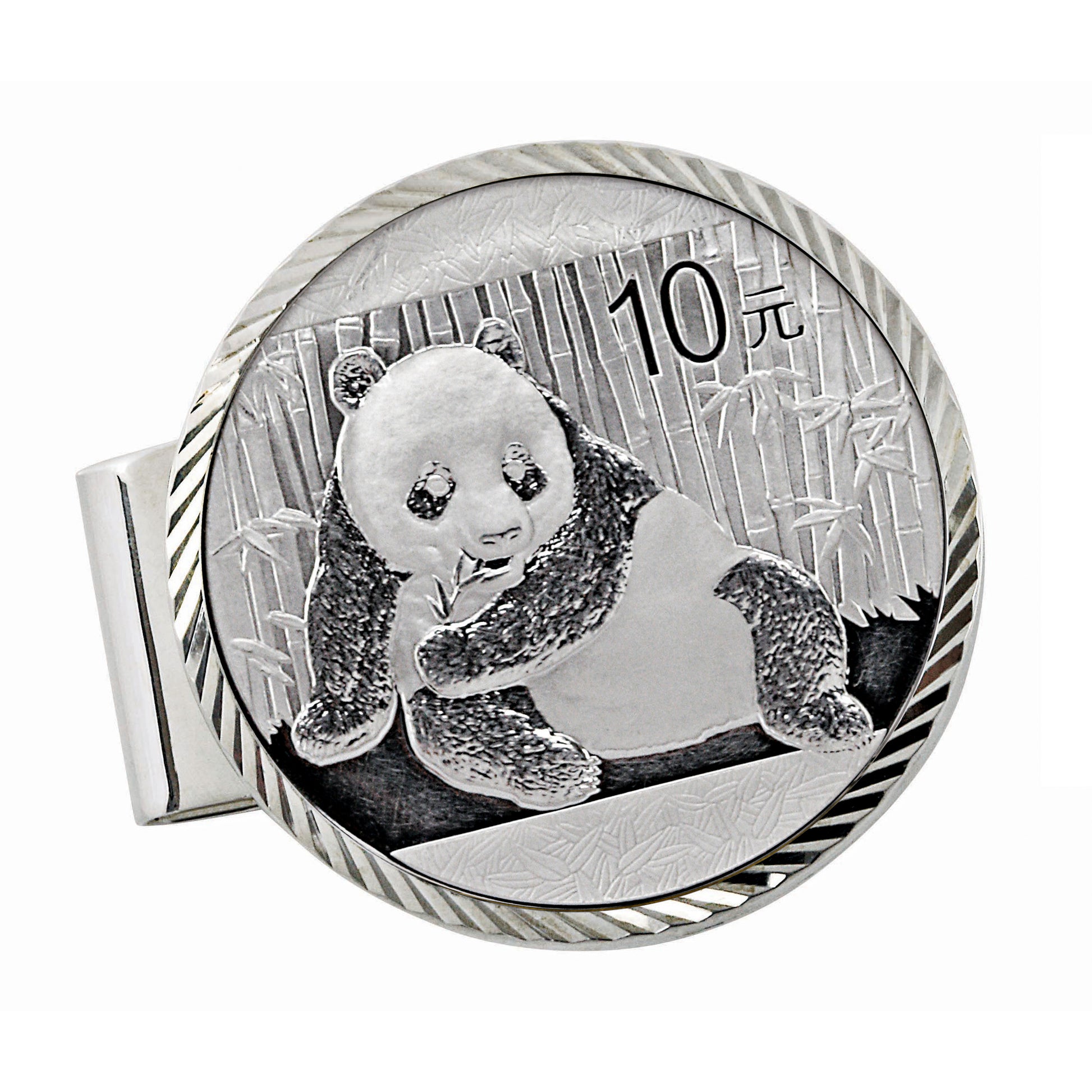 Sterling Silver Diamond Cut Money Clip With Silver Panda Coin