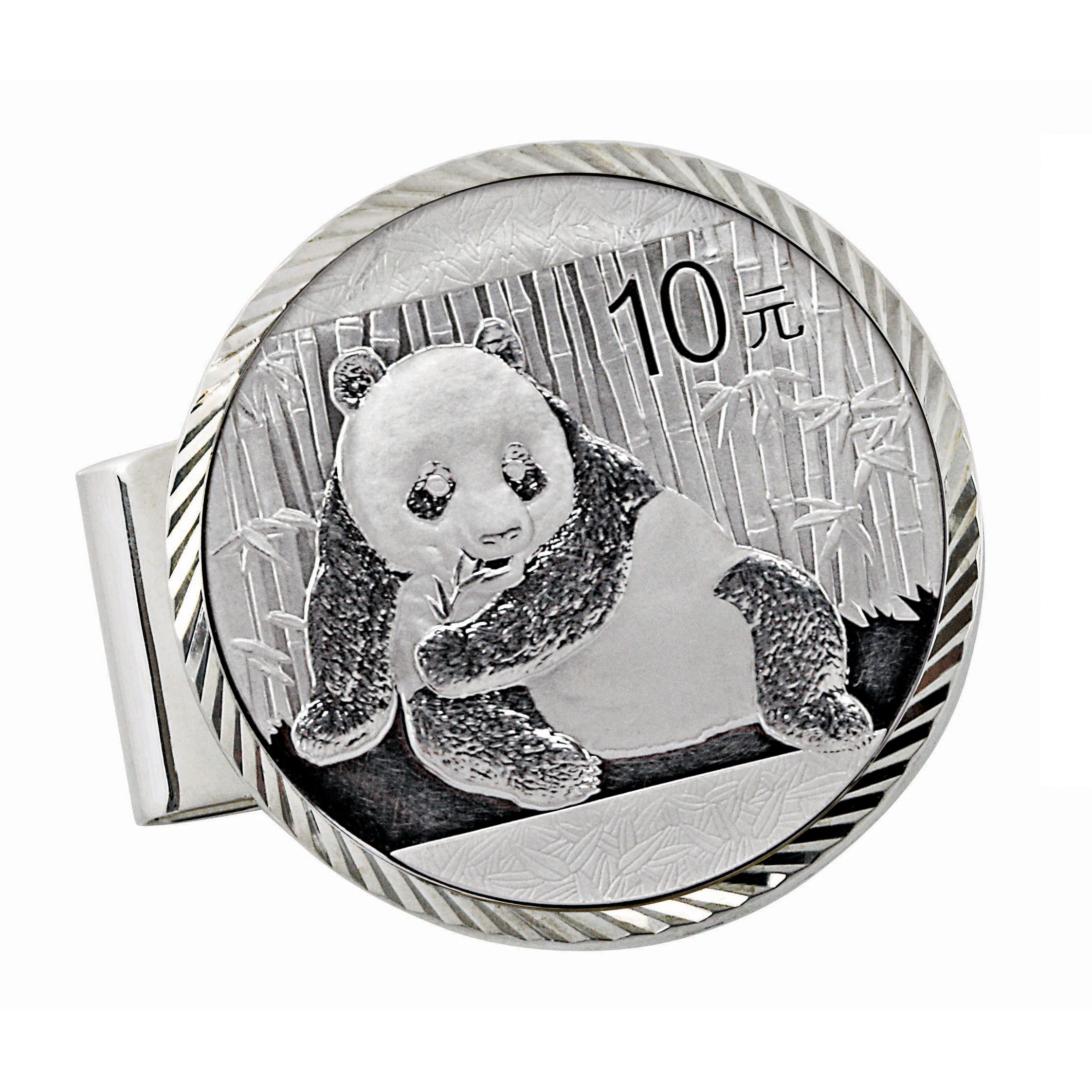 Sterling Silver Diamond Cut Money Clip With Silver Panda Coin