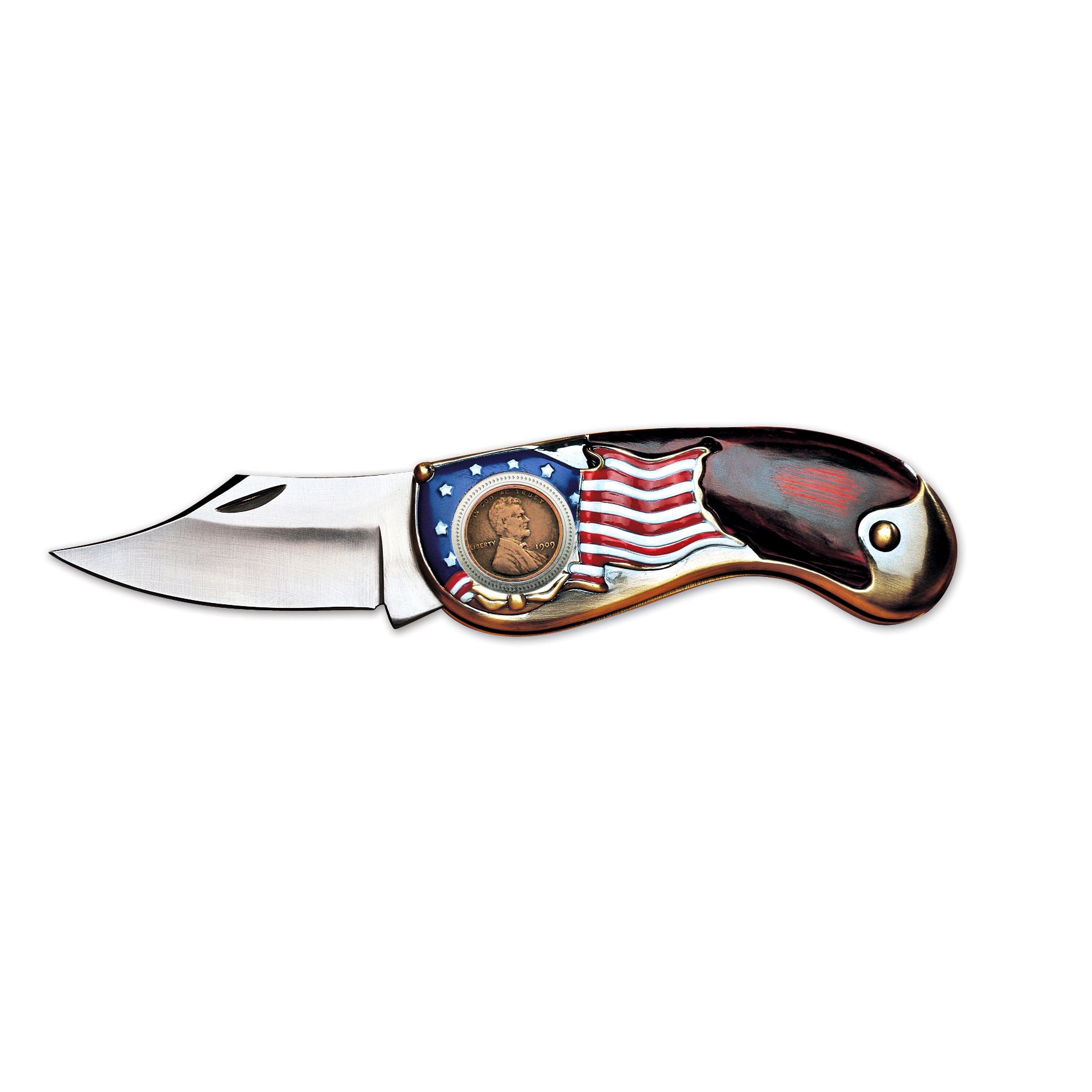 American Flag Coin Pocket Knife with 1909 First Year of Issue Lincoln Penny