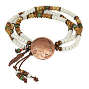 Buffalo Nickel Coin Leather Multi Strand Czech Bead Bracelet