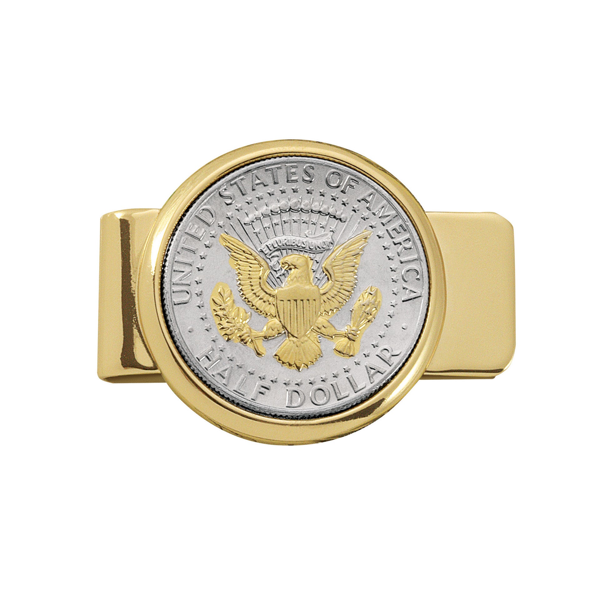 Selectively Gold-Layered Presidential Seal JFK Half Dollar Goldtone Coin Money Clip