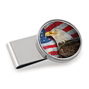American Bald Eagle Colorized JFK Half Dollar Stainless Steel Silvertone Money Clip