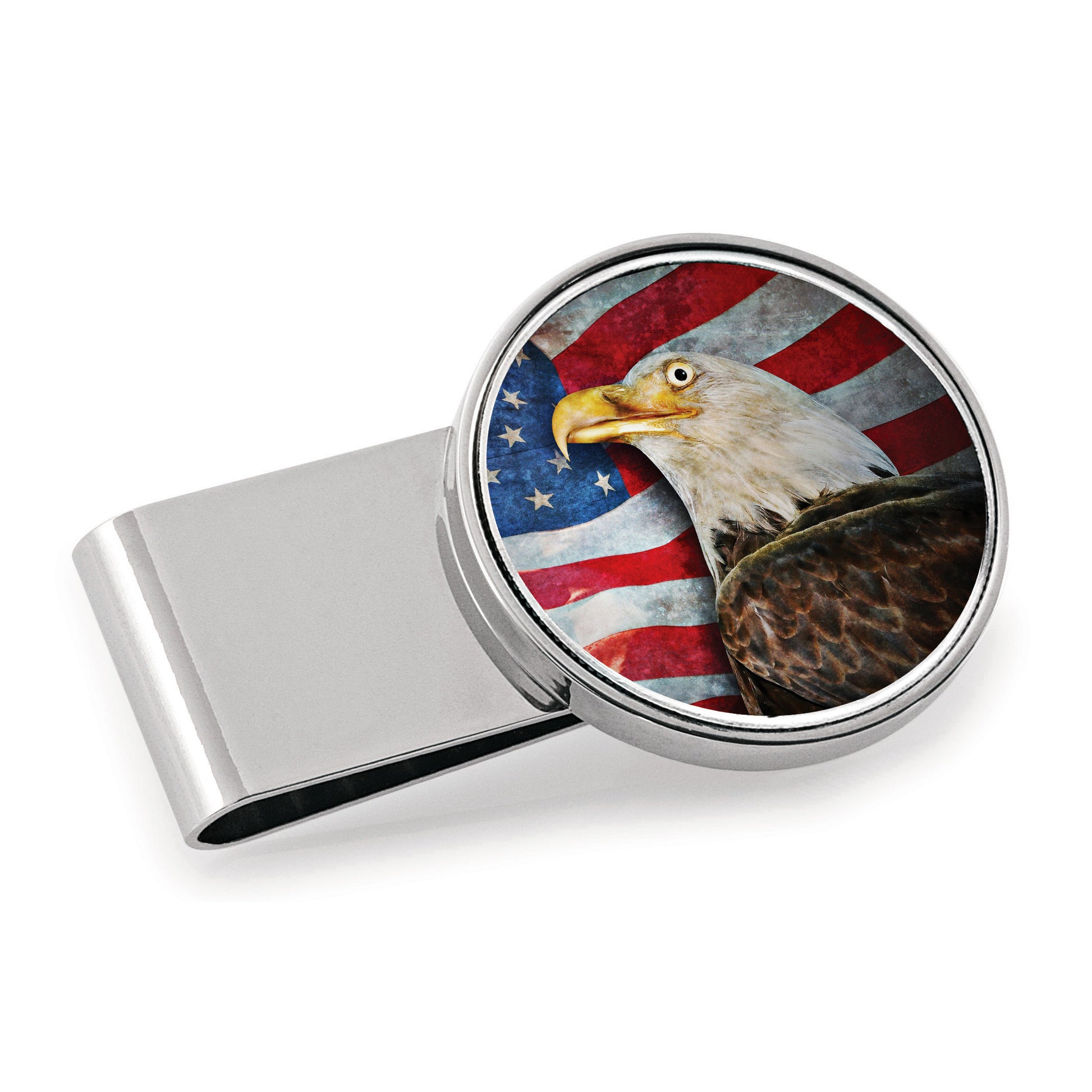American Bald Eagle Colorized JFK Half Dollar Stainless Steel Silvertone Money Clip