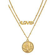 Gold Layered Butterfly Coin Goldtone Double Strand Love Necklace