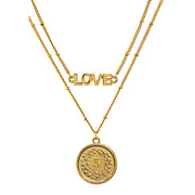 Swiss Coin Goldtone Double Strand Love Necklace