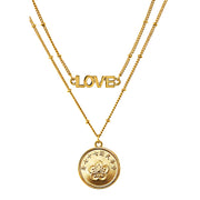 Gold Layered Lucky Chinese Orchid Coin Goldtone Double Strand Love Necklace