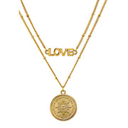 Uruguay 1 Peso Sun Coin Goldtone Double Strand Love Necklace