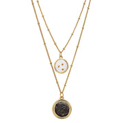 Widow's Mite Coin Pendant With Mustard Seeds Double Chain Necklace