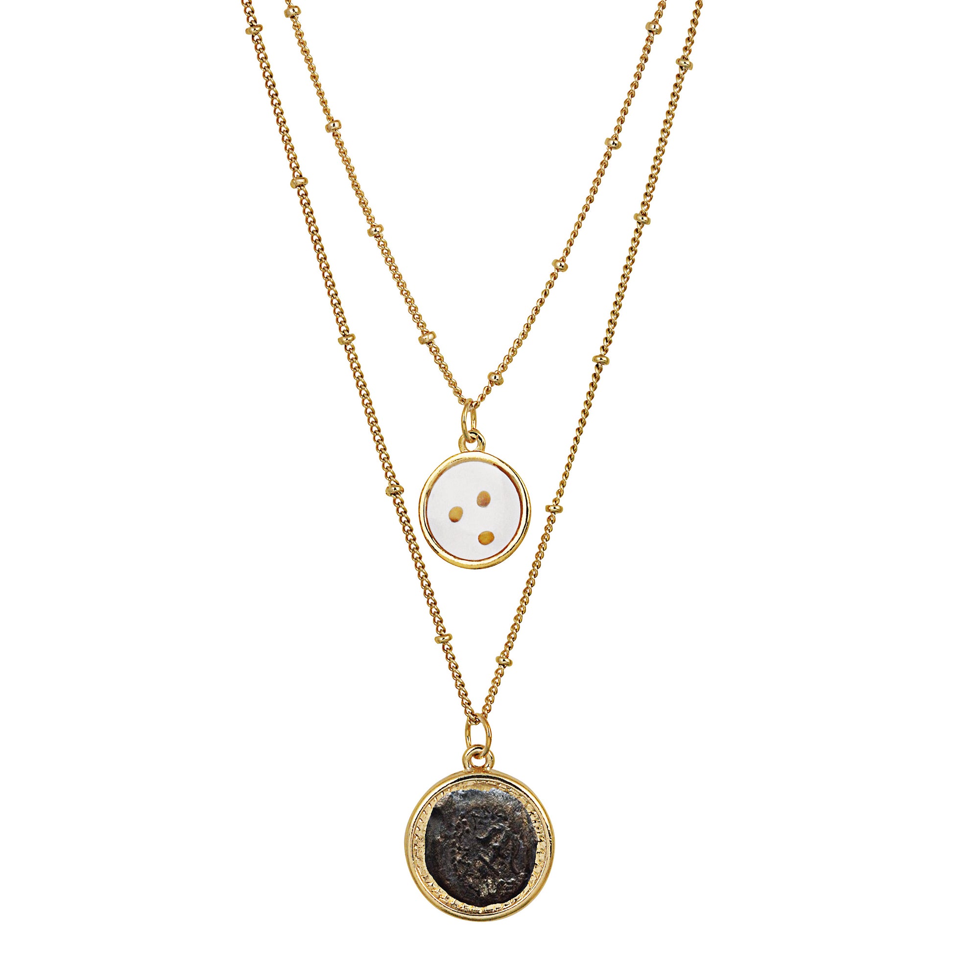 Widow's Mite Coin Pendant With Mustard Seeds Double Chain Necklace