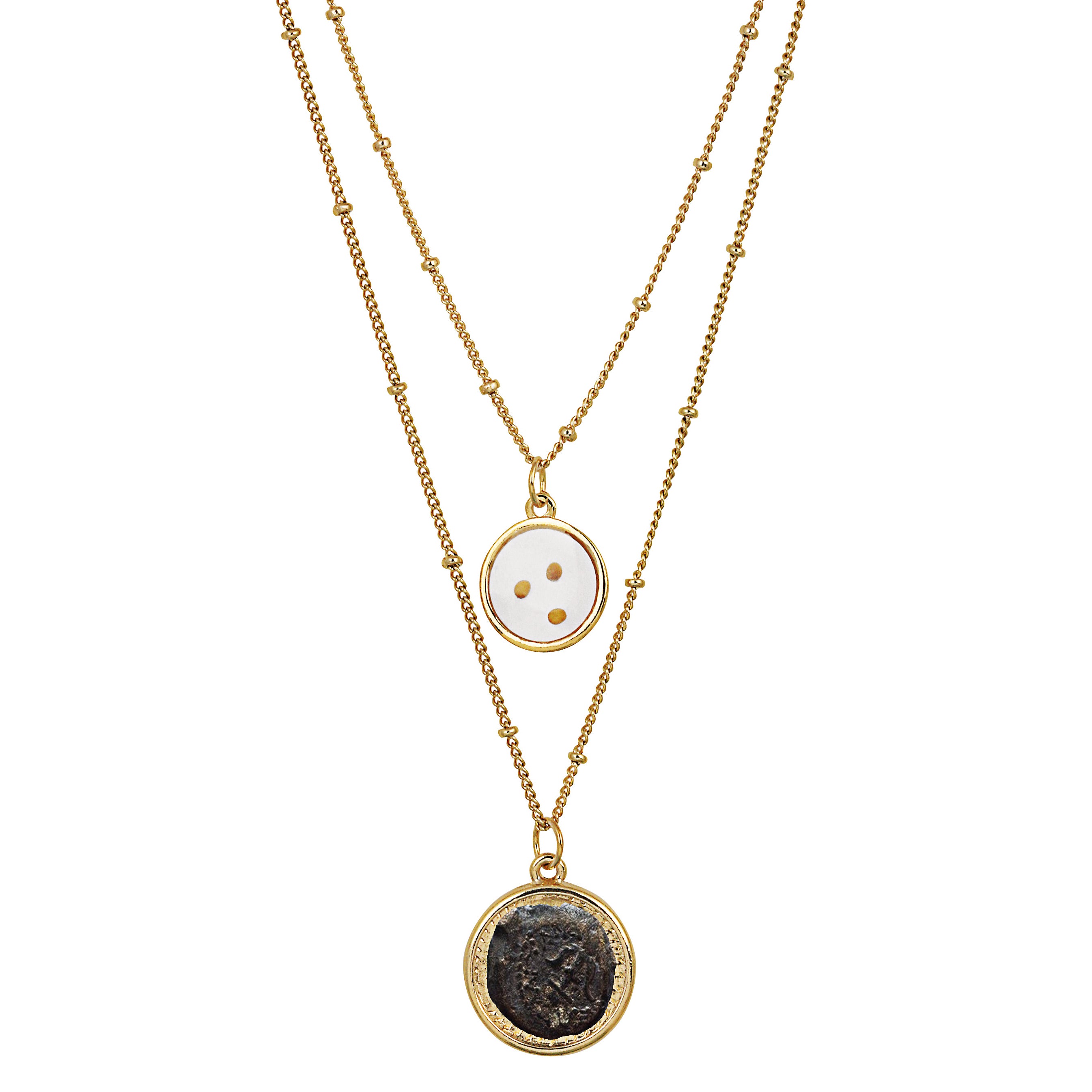 Widow's Mite Coin Pendant With Mustard Seeds Double Chain Necklace