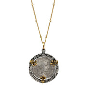 Two Tone Fleur De Lis Ancient Roman Silver Coin Pendant Necklace