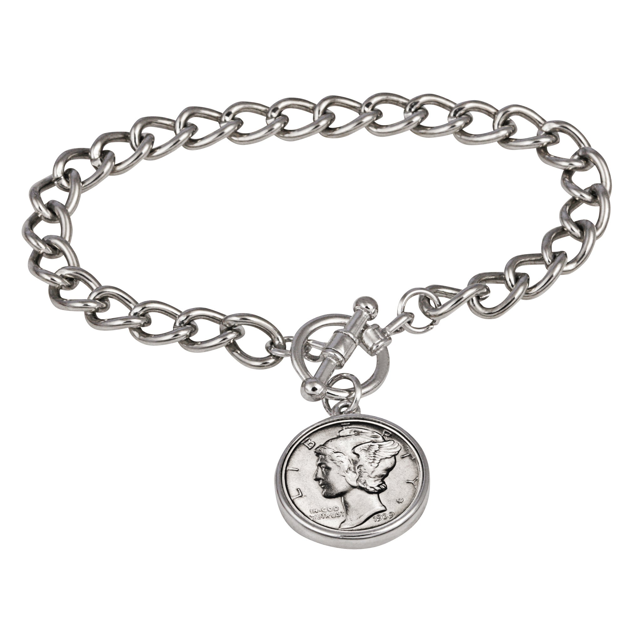 Year To Remember Dime Silvertone Coin Toggle Bracelet Choose From 1934 to Present
