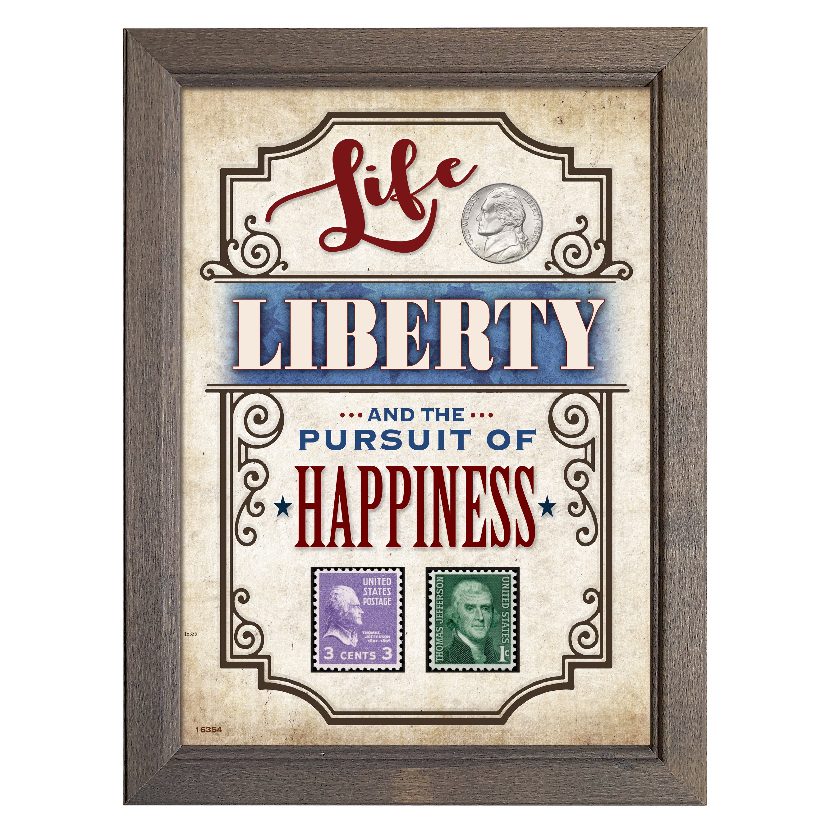 Life, Liberty And The Pursuit Of Happiness Thomas Jefferson Coin And Stamp Frame