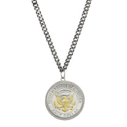Presidential Seal 2 Tone JFK Half Dollar Pendant With Curb Chain