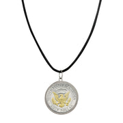 Presidential Seal 2 Tone JFK Half Dollar Pendant With Leather Cord