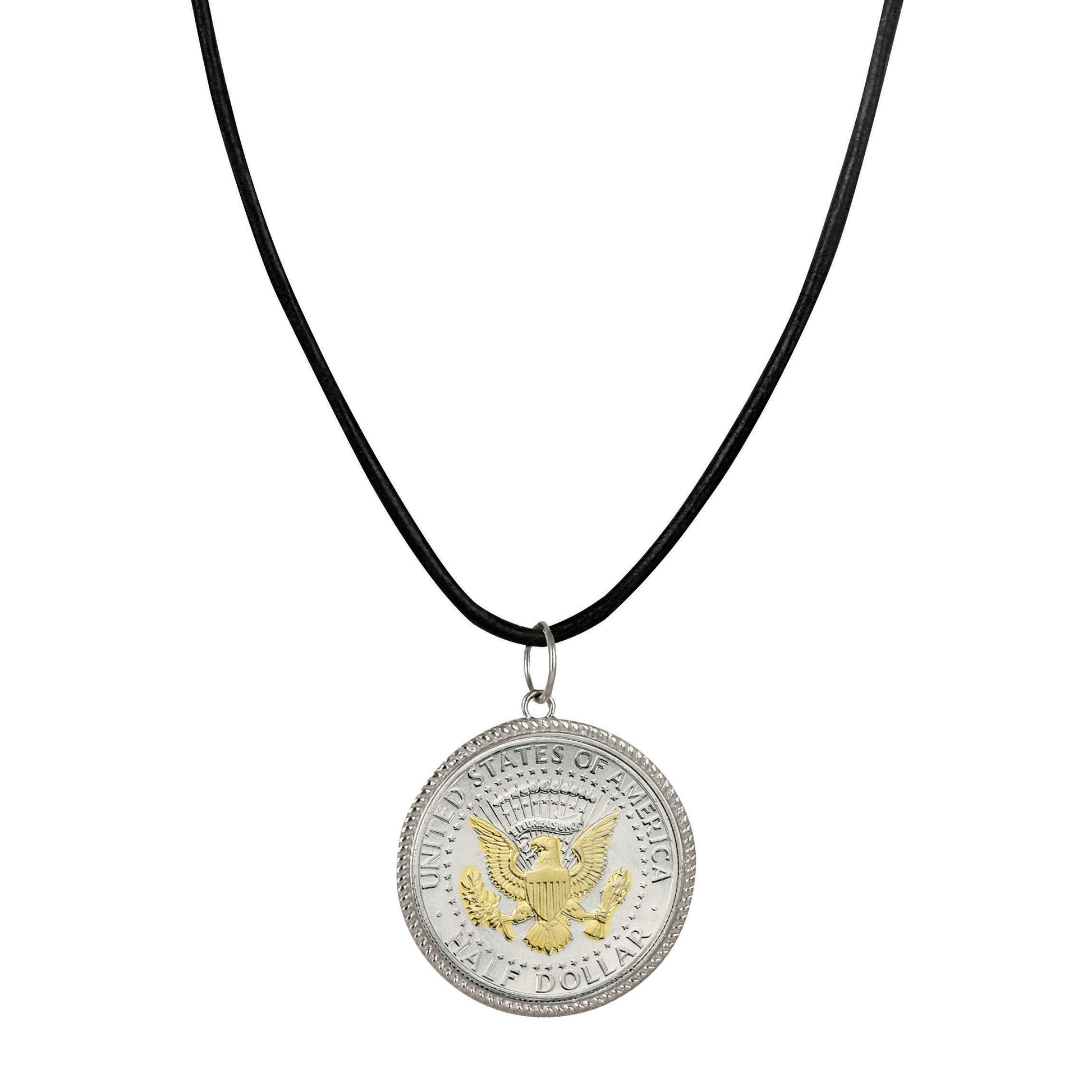 Presidential Seal 2 Tone JFK Half Dollar Pendant With Leather Cord