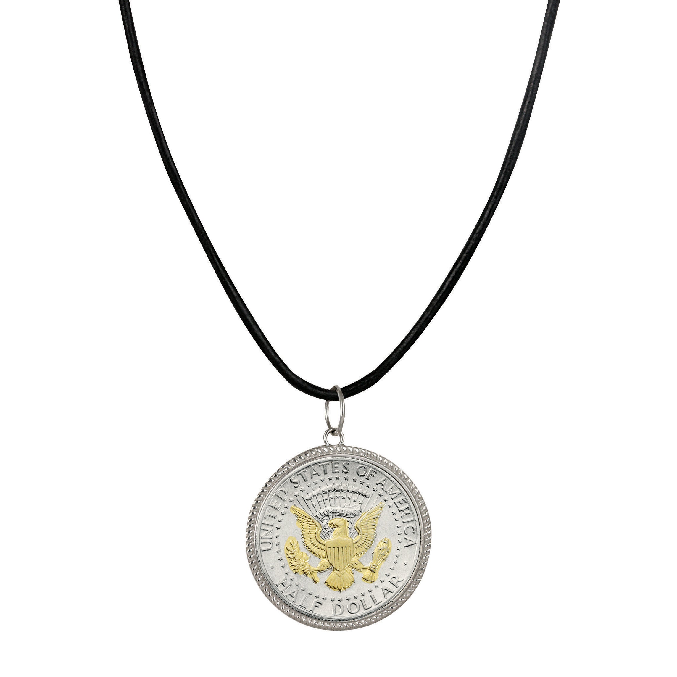 Presidential Seal 2 Tone JFK Half Dollar Pendant With Leather Cord