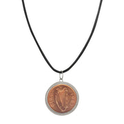 Large Irish Penny Pendant With Leather Cord