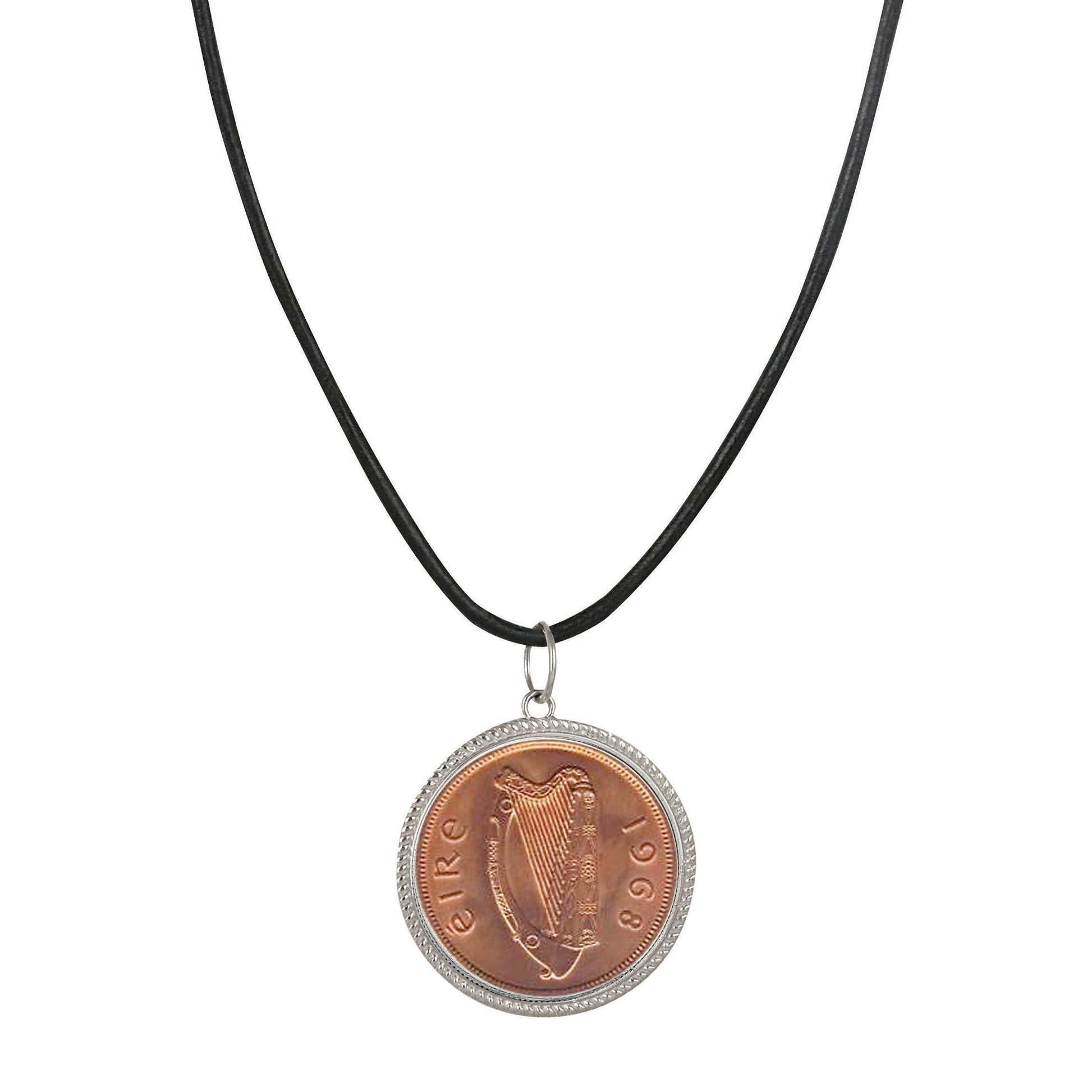 Large Irish Penny Pendant With Leather Cord