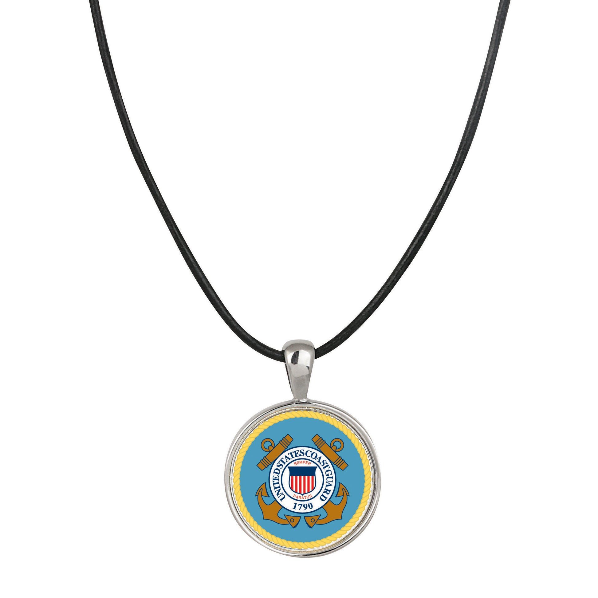Coast Guard Colorized Quarter Pendant With Leather Cord