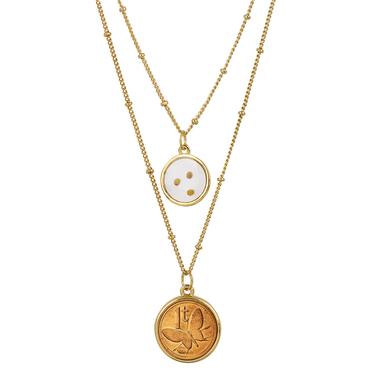 Butterfly Coin Mustard Seed Necklace