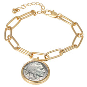 Buffalo Nickel Coin Goldtone Elongated Link Bracelet 