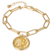 Gold Layered Buffalo Nickel Coin Goldtone Elongated Link Bracelet 