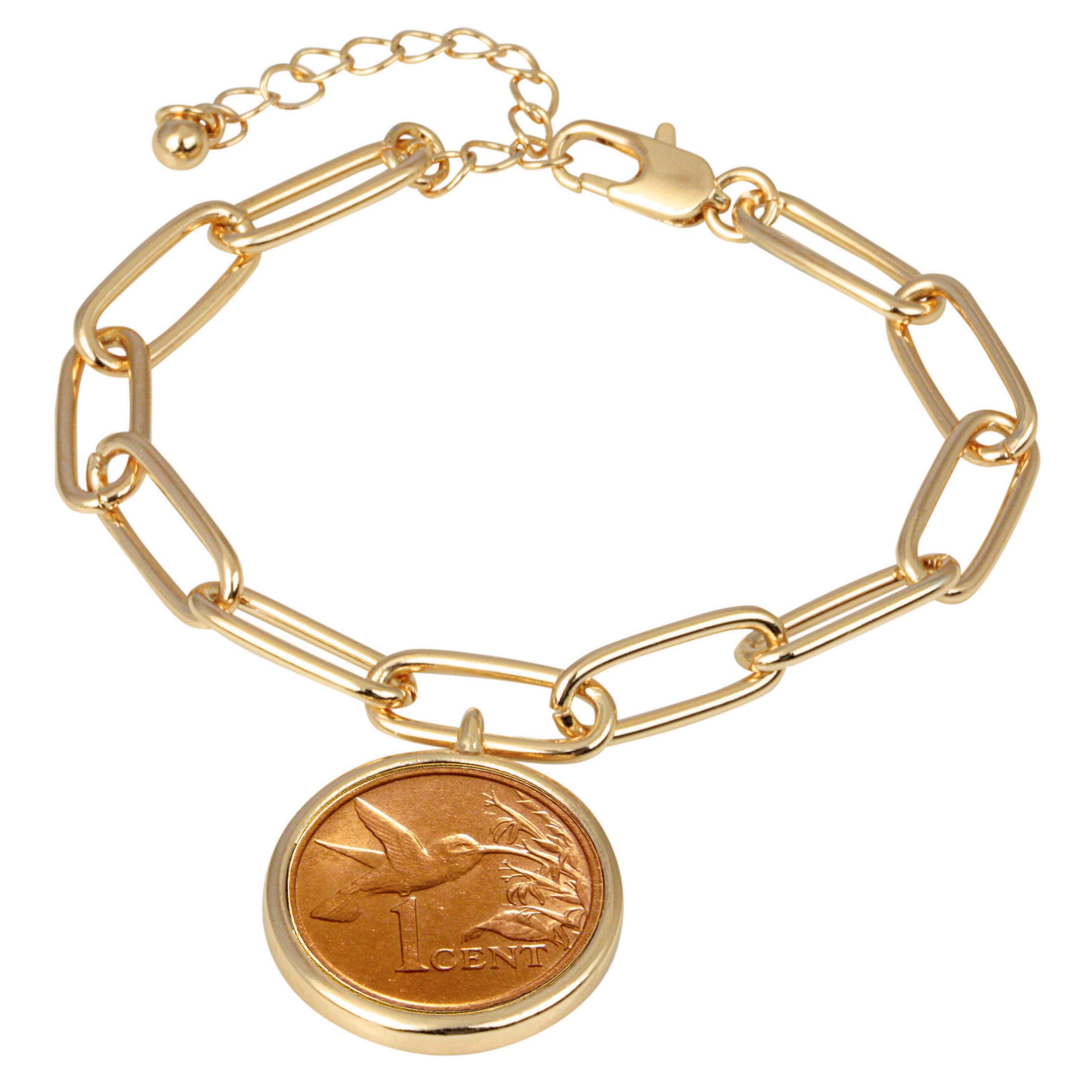 Hummingbird Coin Goldtone Elongated Link Bracelet 