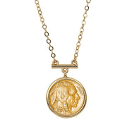 Gold Layered Buffalo Nickel Coin Goldtone Bar Necklace 
