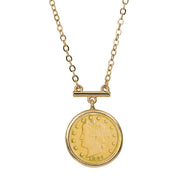 Gold Layered Liberty Nickel Coin Goldtone Bar Necklace 
