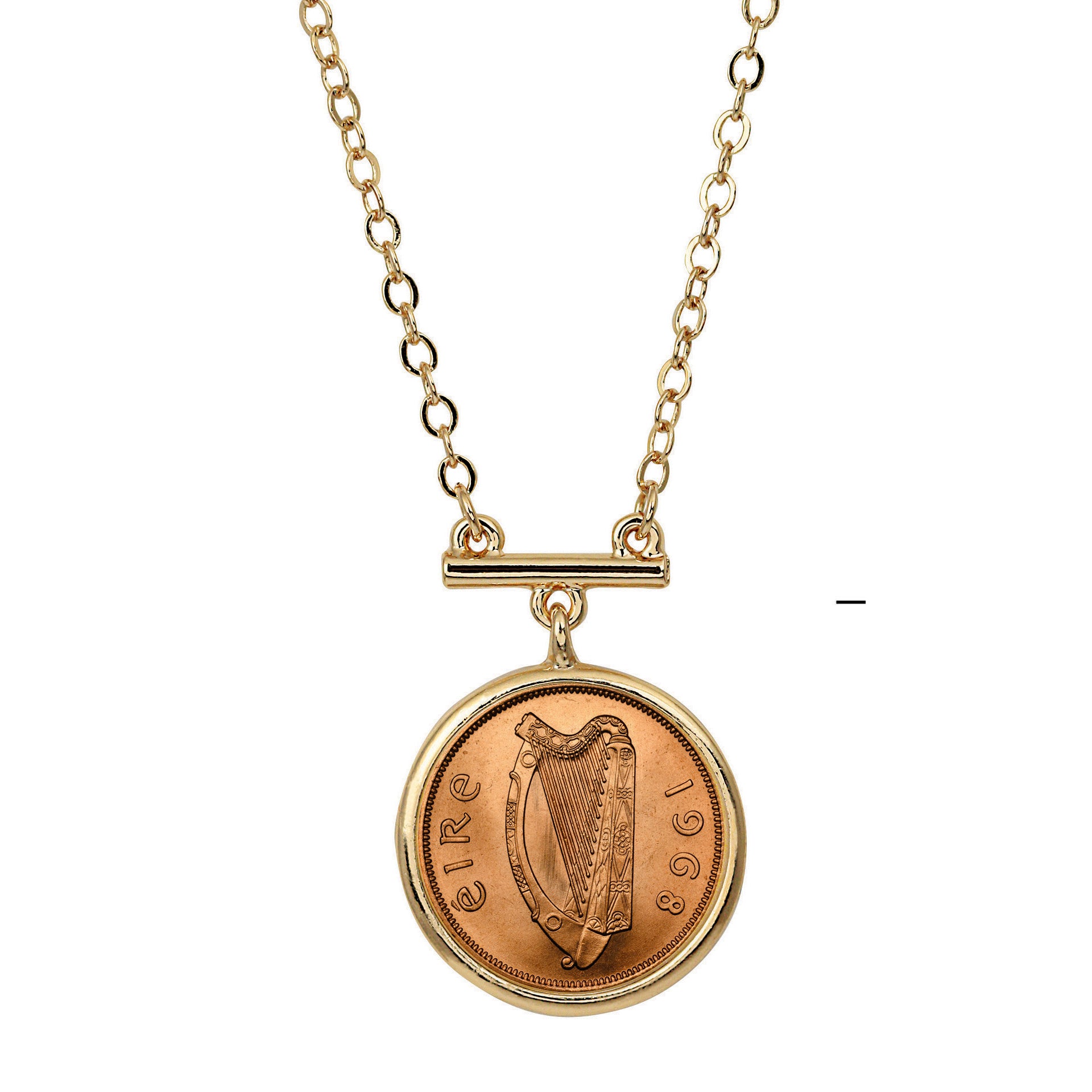 Irish Penny Coin Goldtone Bar Necklace 