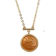 Hummingbird Coin Goldtone Bar Necklace 