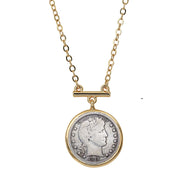 Barber Dime Coin Goldtone Bar Necklace 
