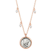 Silver Mercury Dime Rose Tone Glass Pearl Necklace
