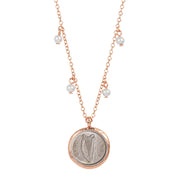 Irish Threepence Rose Tone Glass Pearl Necklace
