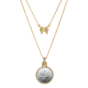 Italian 50 Lire Goldtone Pendant With Double Chain With Angel Wings