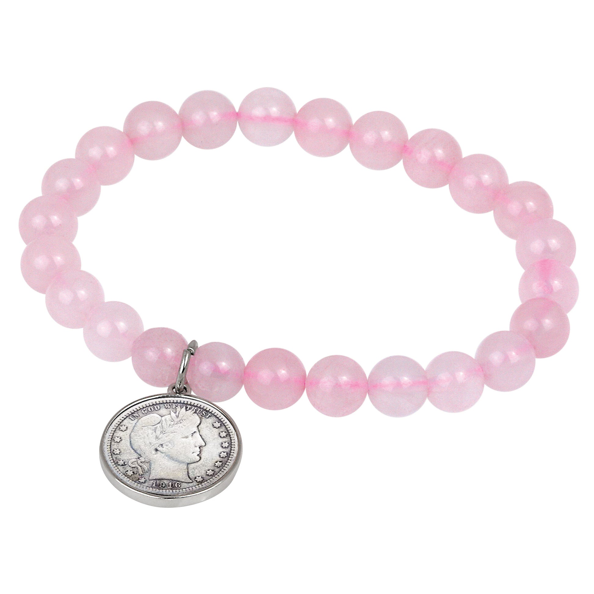 Rose Quartz Bracelet With Barber Dime Coin
