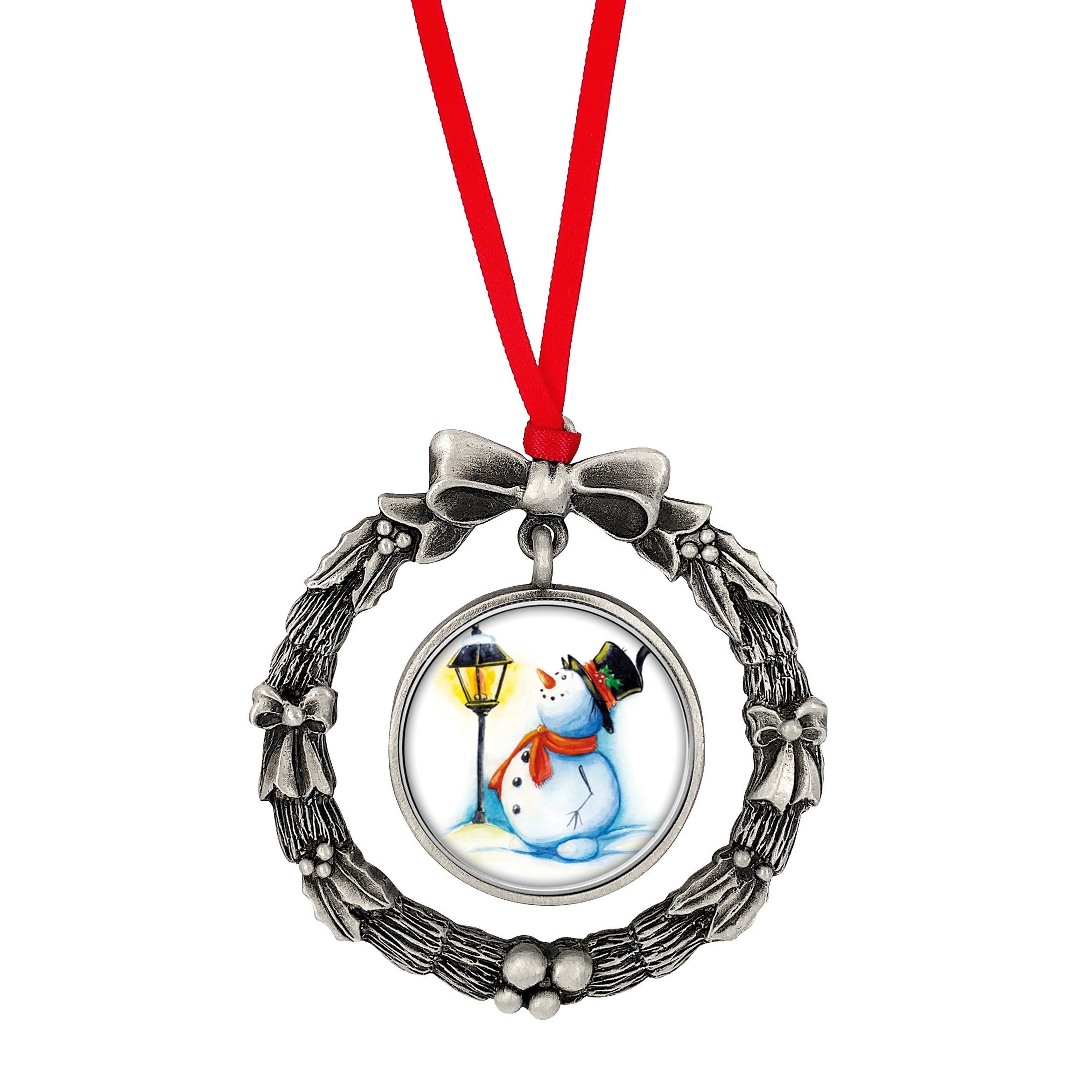 JFK Half Dollar Wreath Ornament With Colorized Snowman Coin