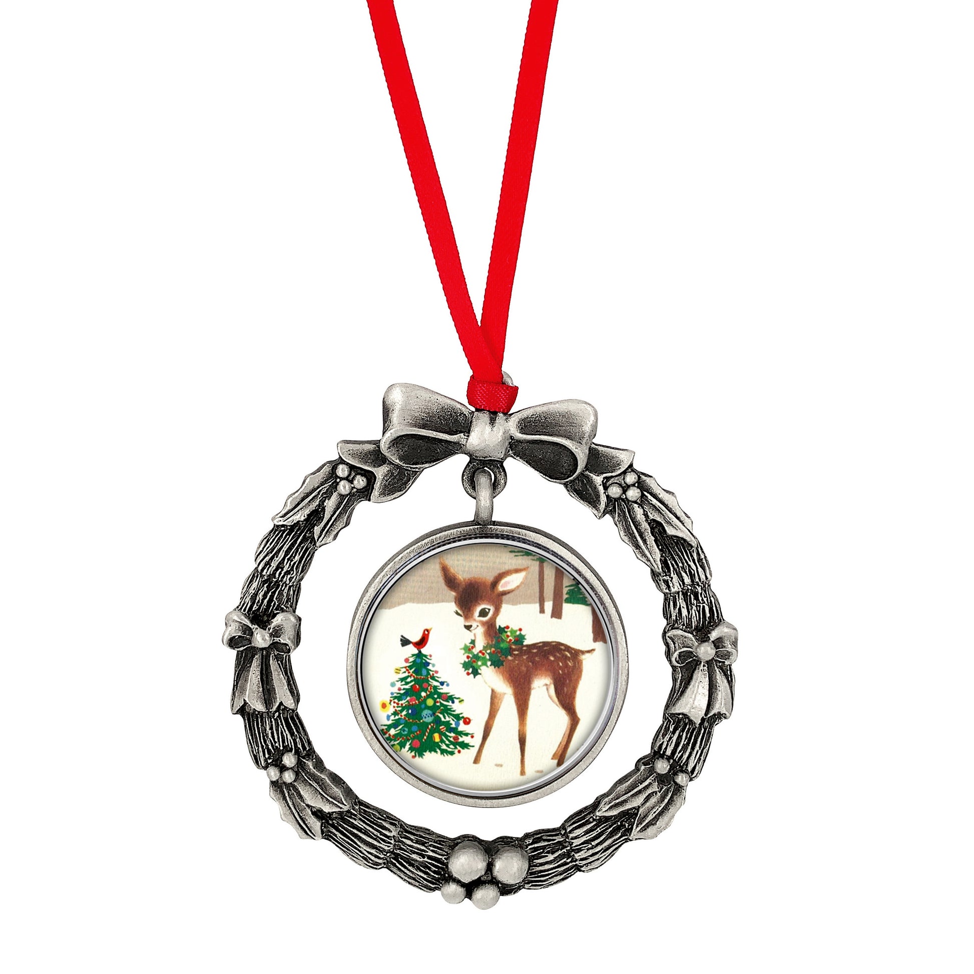 JFK Half Dollar Wreath Ornament With Colorized Reindeer Coin