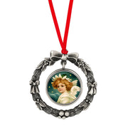 JFK Half Dollar Wreath Ornament With Colorized  Angel Coin