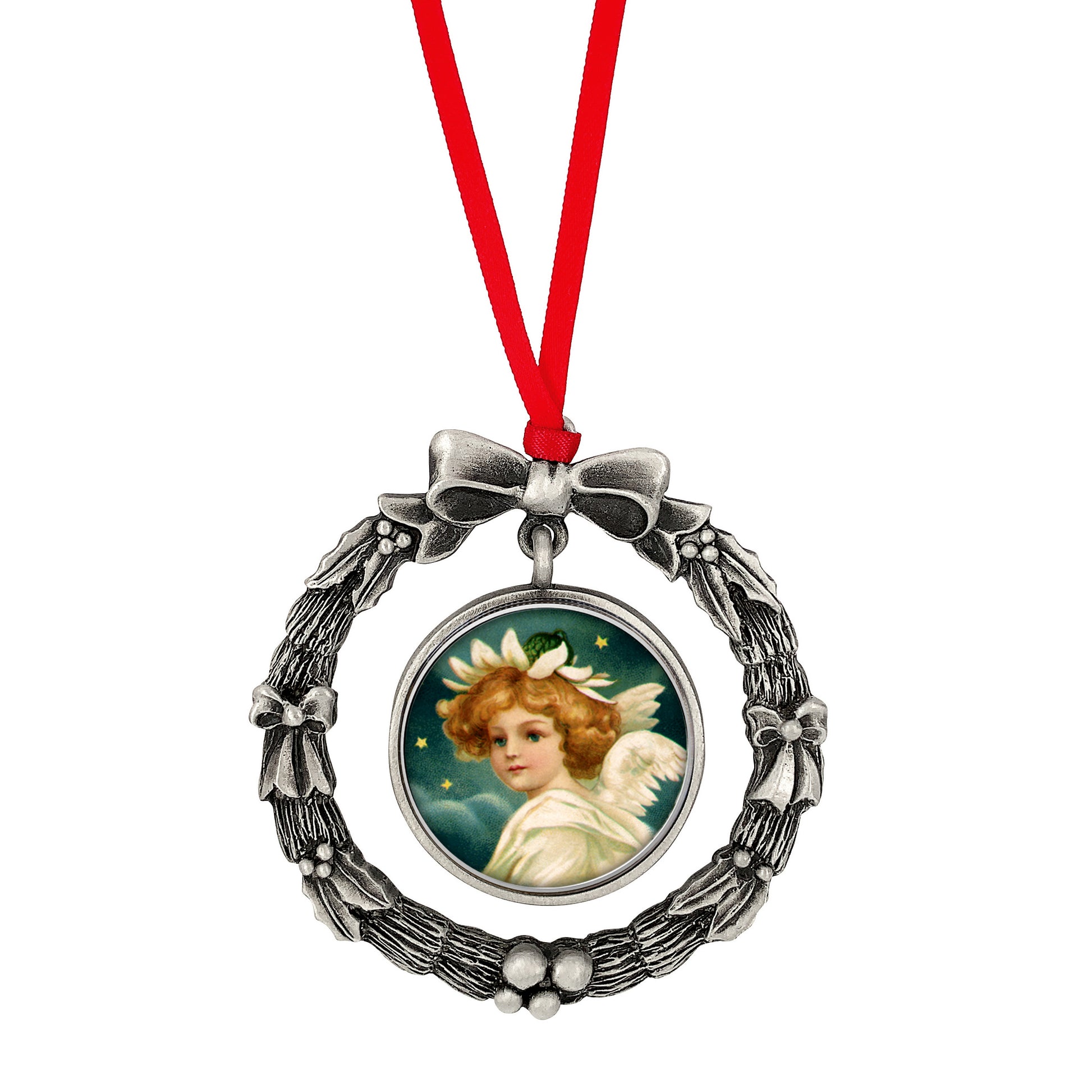 JFK Half Dollar Wreath Ornament With Colorized  Angel Coin