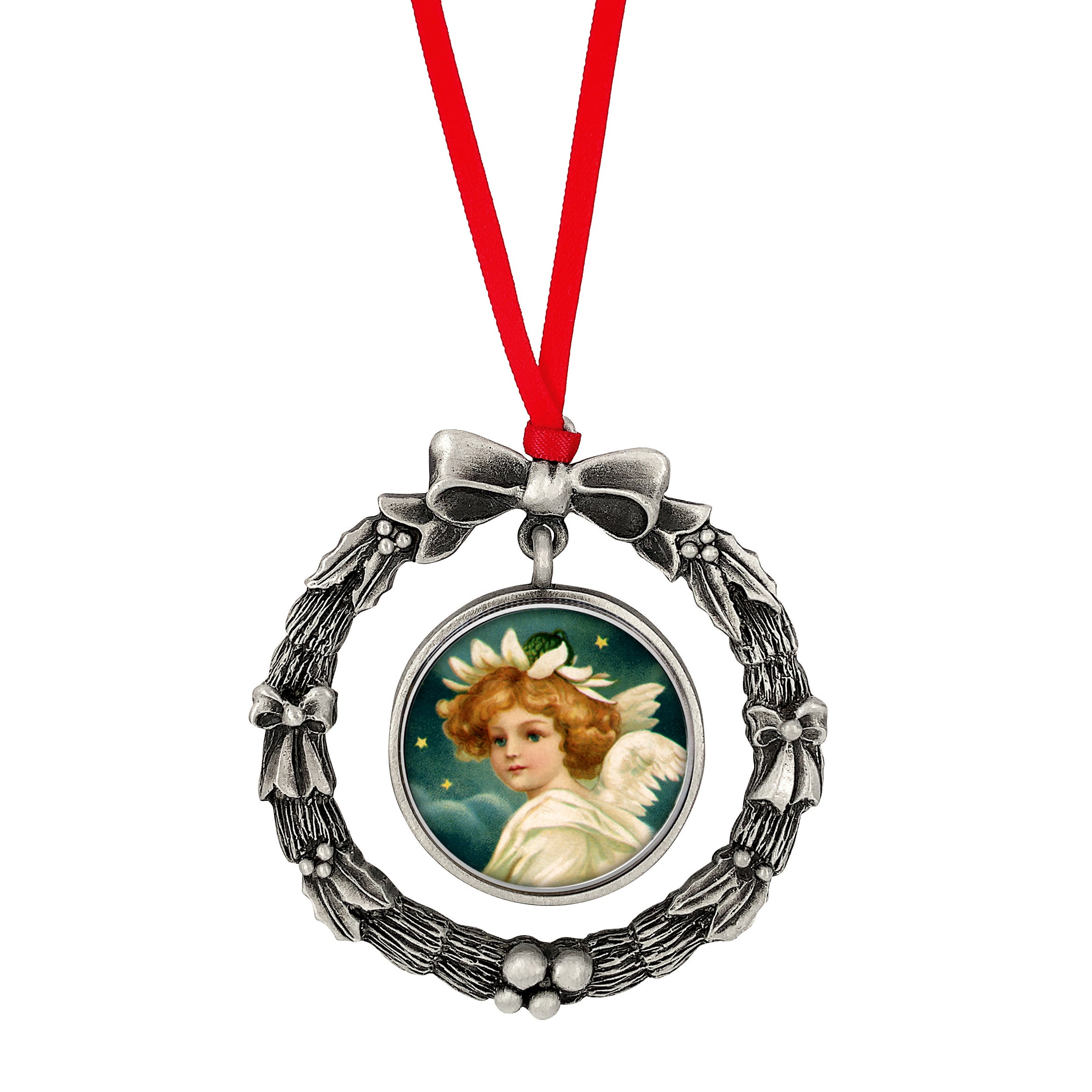 JFK Half Dollar Wreath Ornament With Colorized  Angel Coin