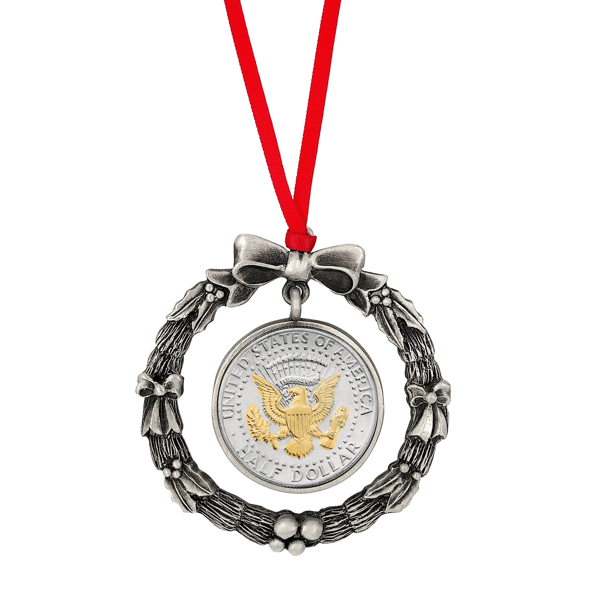 Presidential Seal 2 Tone JFK Half Dollar Wreath Ornament 