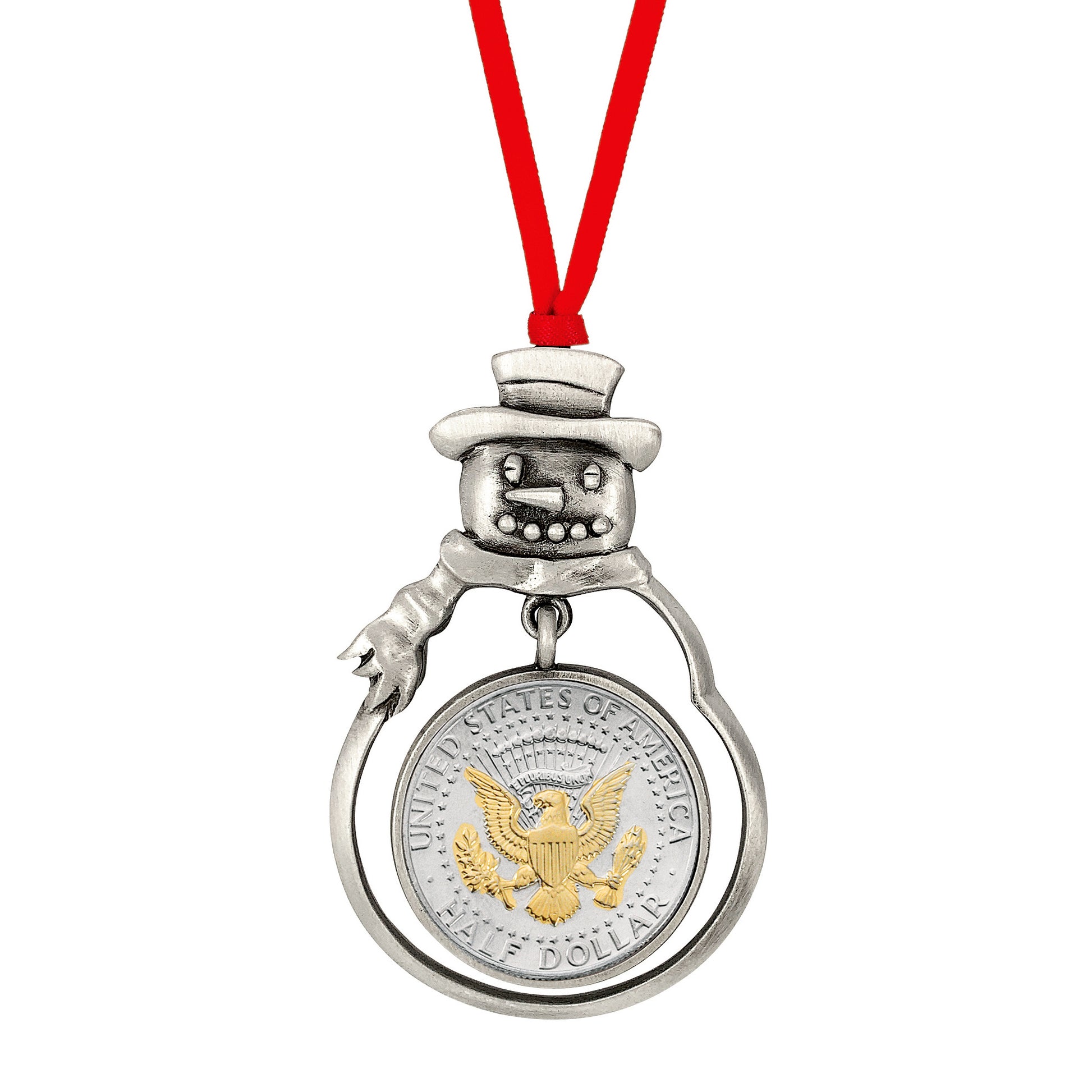 Presidential Seal 2 Tone JFK Half Dollar Snowman Ornament 
