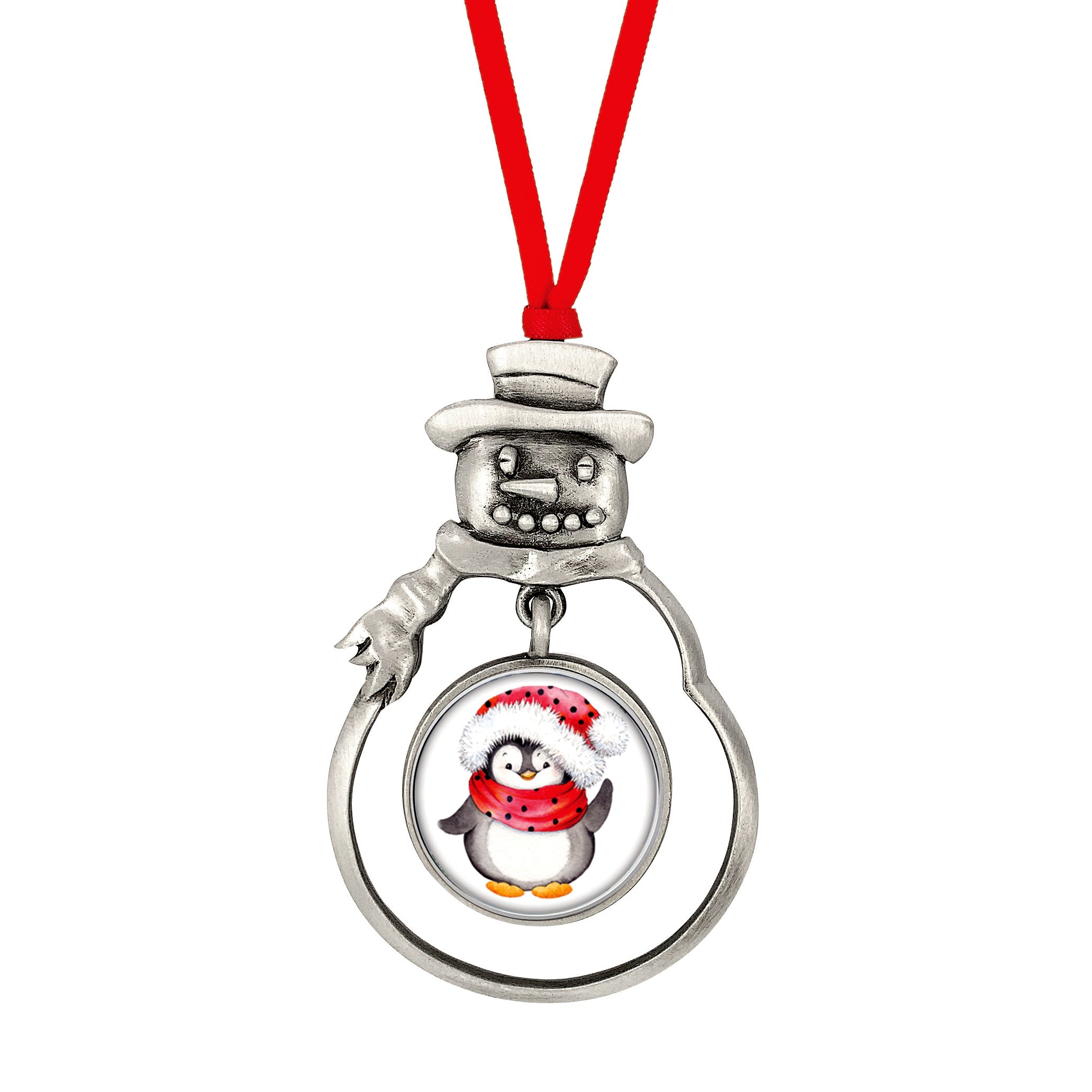 Snow Man Ornament With Colorized Quarter Penguin Coin
