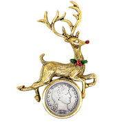 Barber Dime Coin Reindeer Brooch