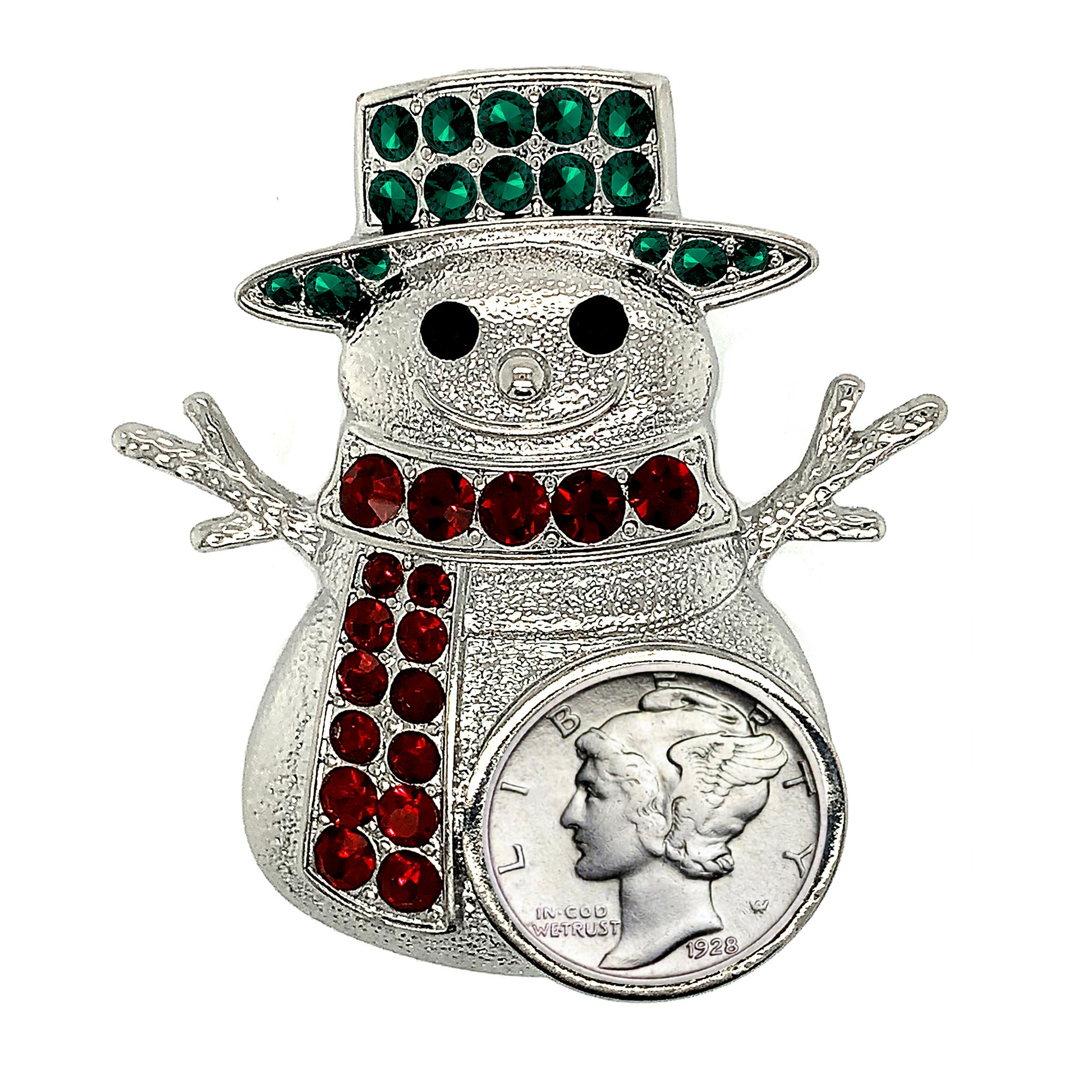 Mercury Dime Coin Snowman Brooch