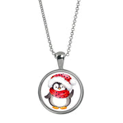 Holiday Penguin Colorized Quarter Silvertone Pendant