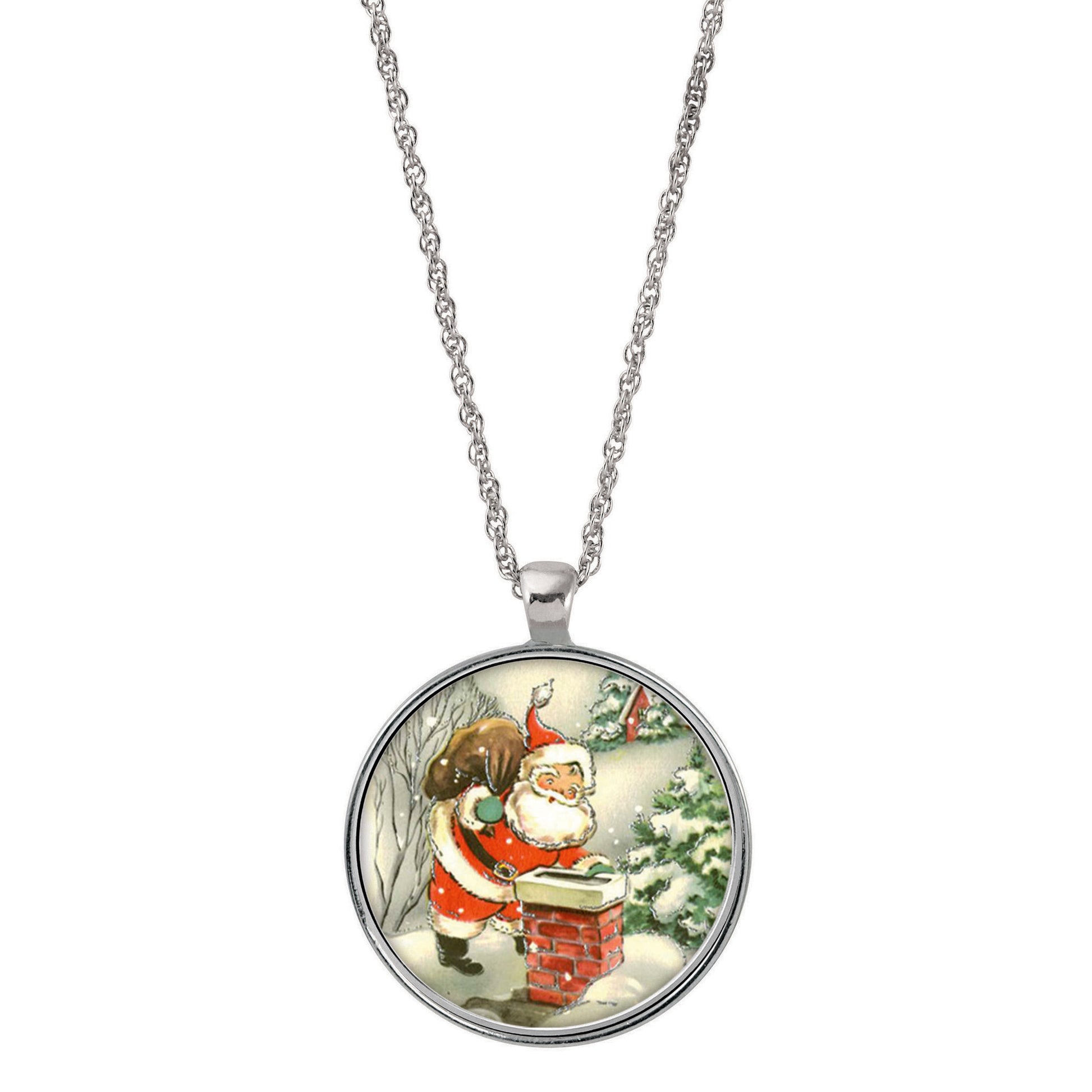 Holiday Santa Colorized JFK Half Dollar Silvertone Pendant
