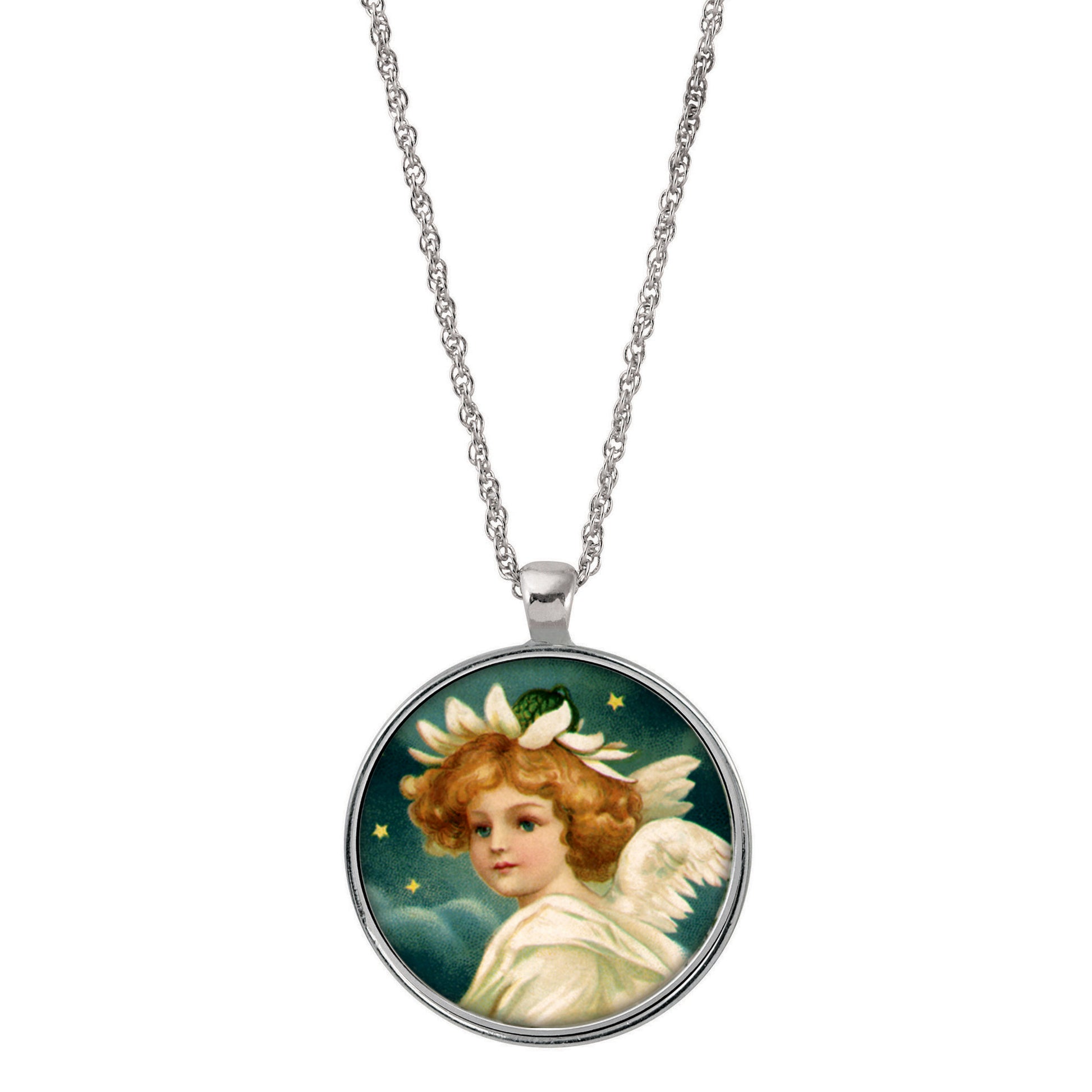 Holiday Angel Colorized JFK Half Dollar Silvertone Pendant